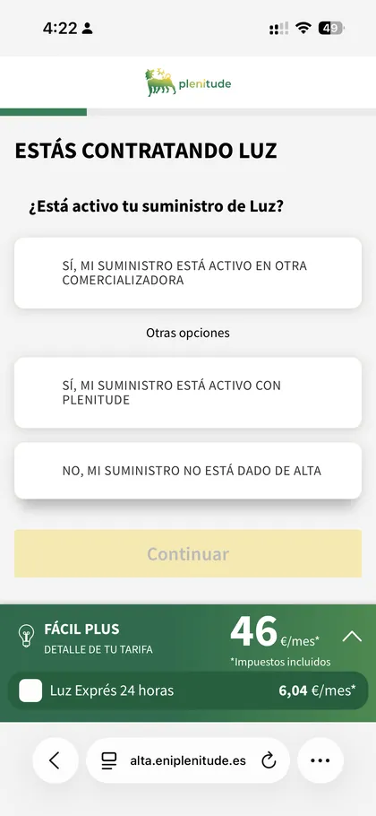 Pantalla Plenitude: ¿Está activo tu suministro de luz?